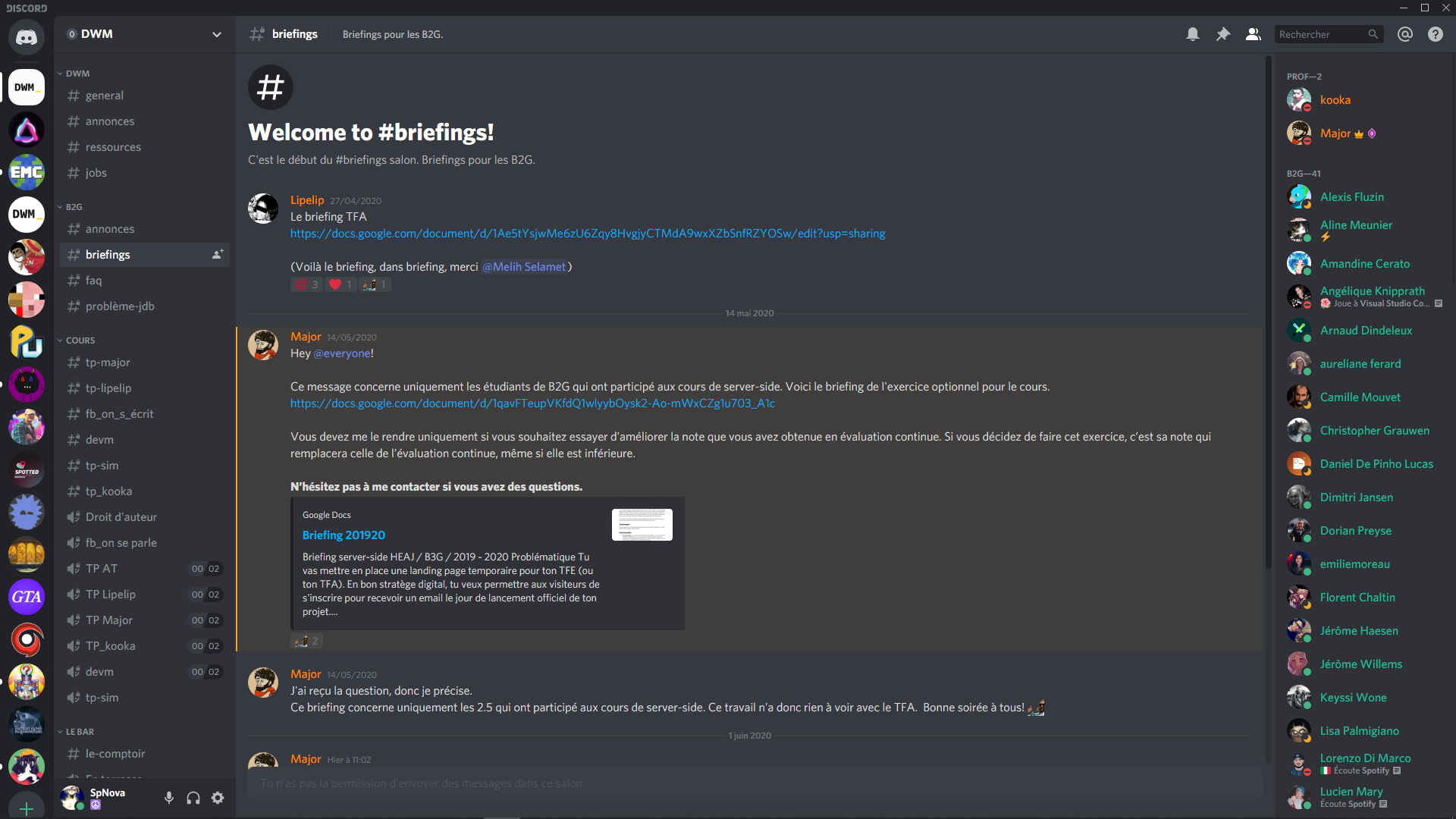 Interface du Discord de l'option