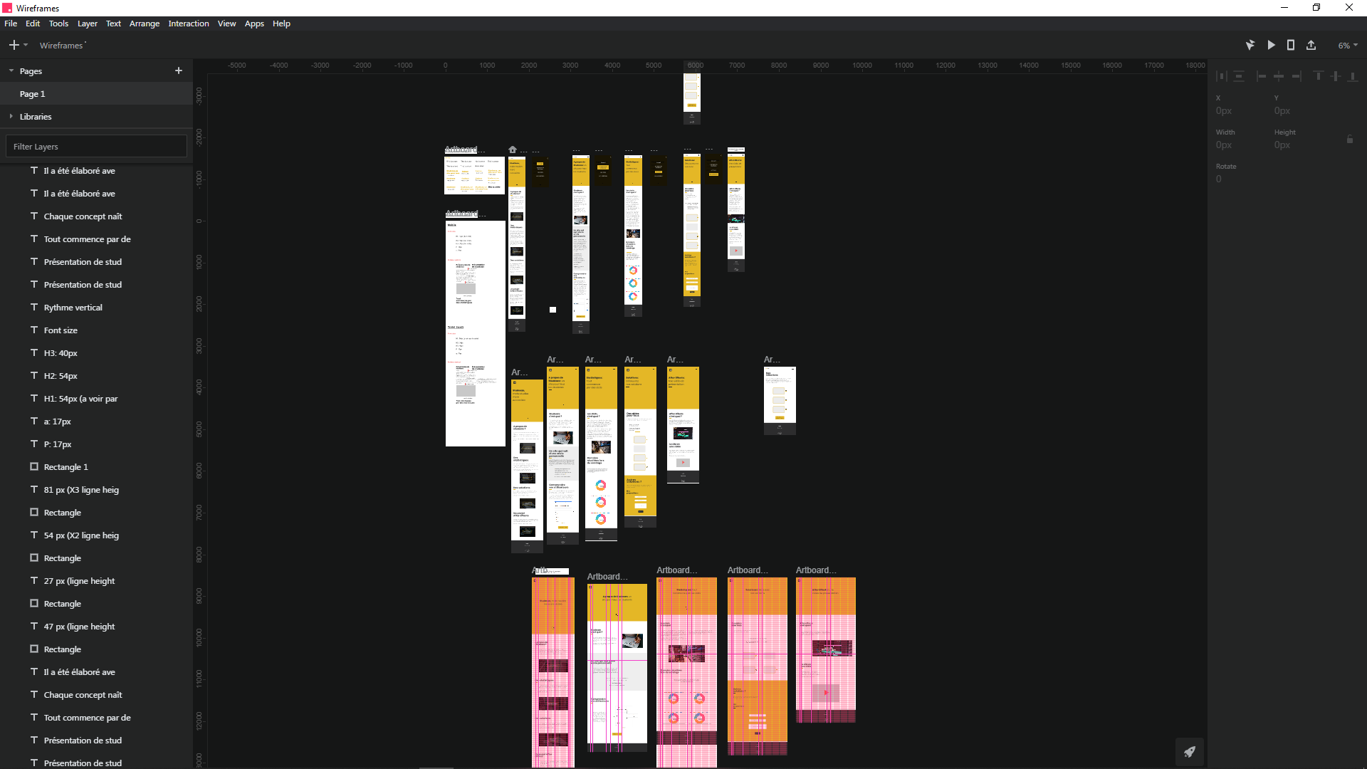 Ensemble de mes artboards pour le design de mon site